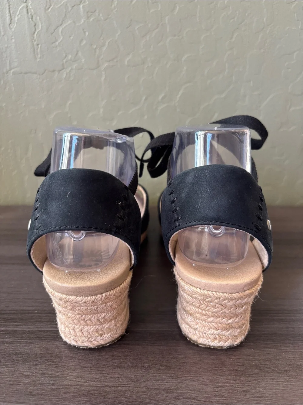 UGG Delmar‎ Black Espadrille Woven Jute Wedge Ankle Tie Sandal Size 8